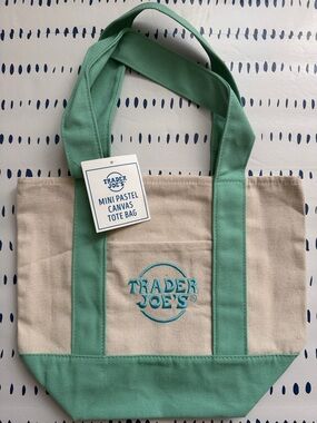 Trader Joe's Mini Pastel Canvas Tote Bag in Mint Green and Light Blue